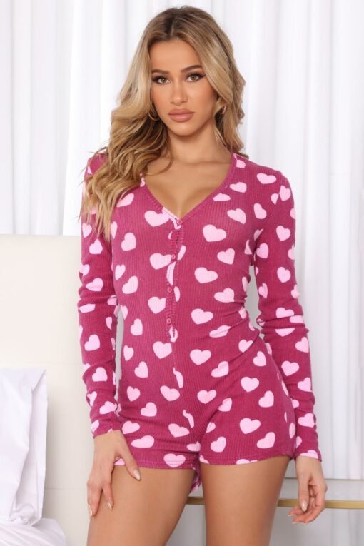 Women Clothing Nightwear Thread Home Wear V neck Printed Jumpsuit