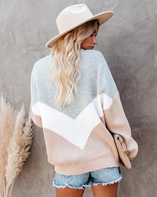 Winter round Neck  Bottoming  Pullover Knitted Stitching Loose Sweater - Image 5