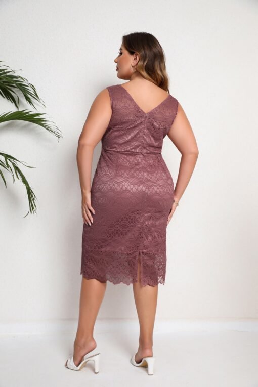 Plus Size Women Clothes Summer Sleeveless Lace Dress - Image 4