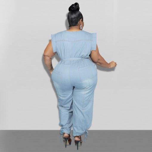 Plus Size Women  Clothing  Autumn New Denim Short Sleeve Wash Jumpsuit Trousers Sexy  New - Image 3