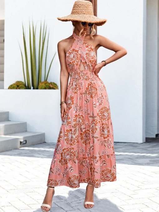 Spring Summer Sexy Backless Halter Strap Printing Dress - Image 2