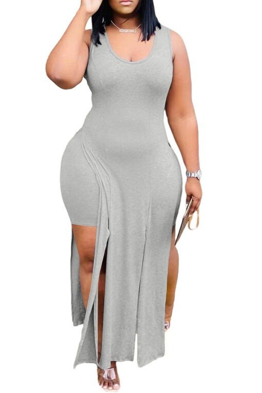 Plus Size Women Clothing Solid Color Sexy Sleeveless Dress two piece set - Image 4