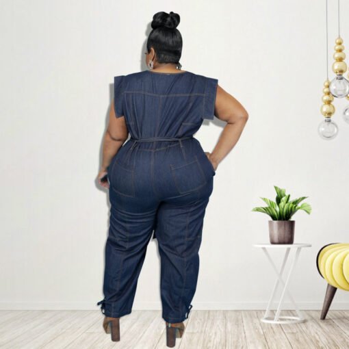 Plus Size Women  Clothing  Autumn New Denim Short Sleeve Wash Jumpsuit Trousers Sexy  New - Image 2