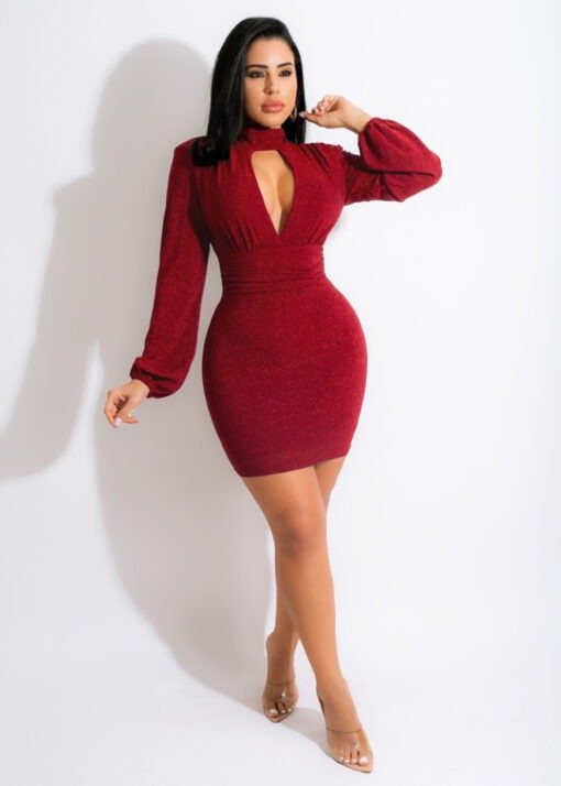 Women Clothing Sexy Sheath Metallic Yarn Dress Fall Winter - Image 3