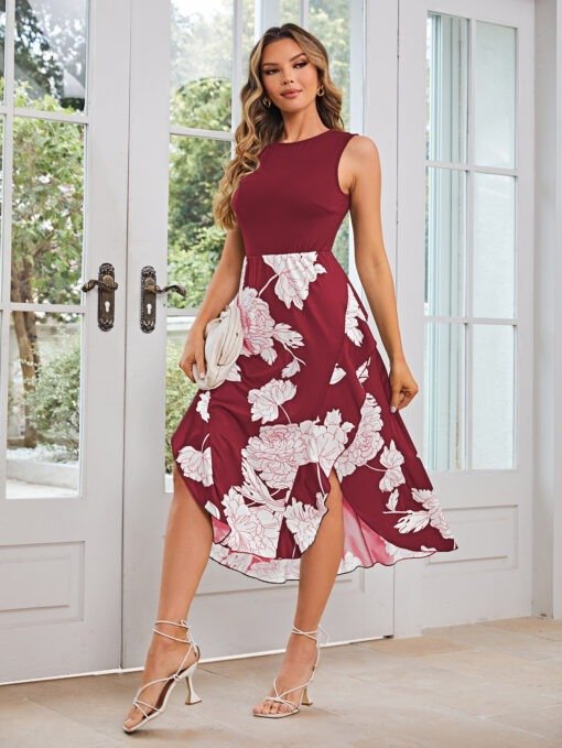 Women Summer Regular Vacation Floral Sleeveless Maxi A Line Dress - Image 3